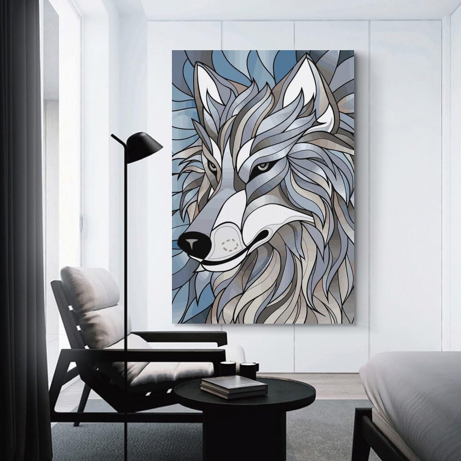 Junmoney Unframe-Style-5-1 Stylized Wolf Portrait Wall Picture Print 24X36inch(60X90cm), For Lounge Decor, Offices Or Entryway Styling, A Flexible Wall Accent For Shared Spaces