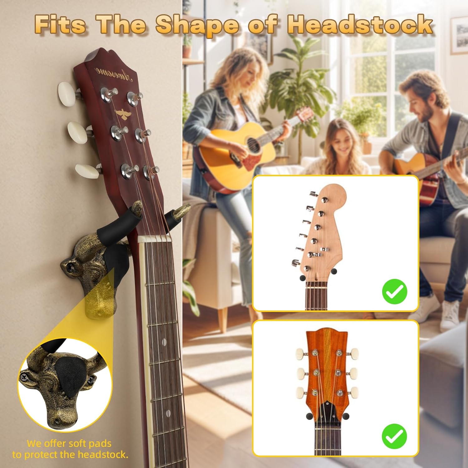 Adowes Gun Rack for Wall Single Western Rifle Wall Mount Indoor Metal Wall Gun Holder, Guitar Wall Mount 2 Pack, Bull Head Guitar Holder