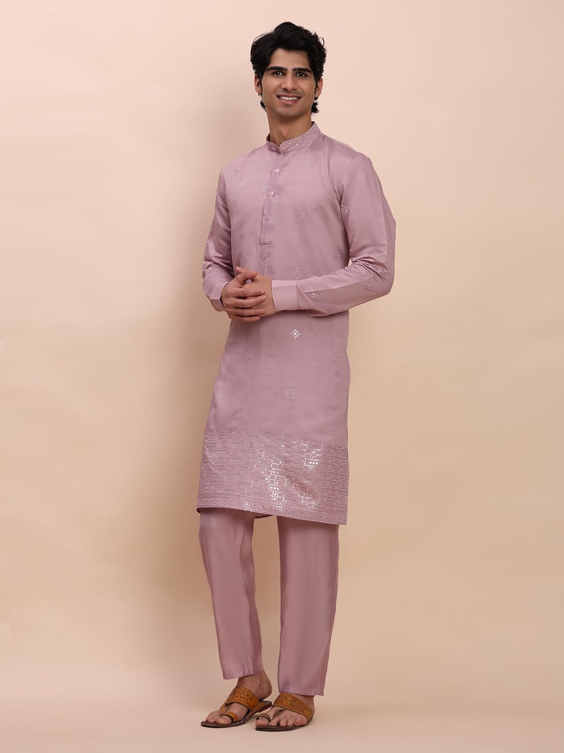 Pro-Ethic Style Developer Men's Cuffed Sleeves Cotton Kurta and Trouser Set with Embroidered Waistcoat (Nehru Jacket) (C-121) - Image 6