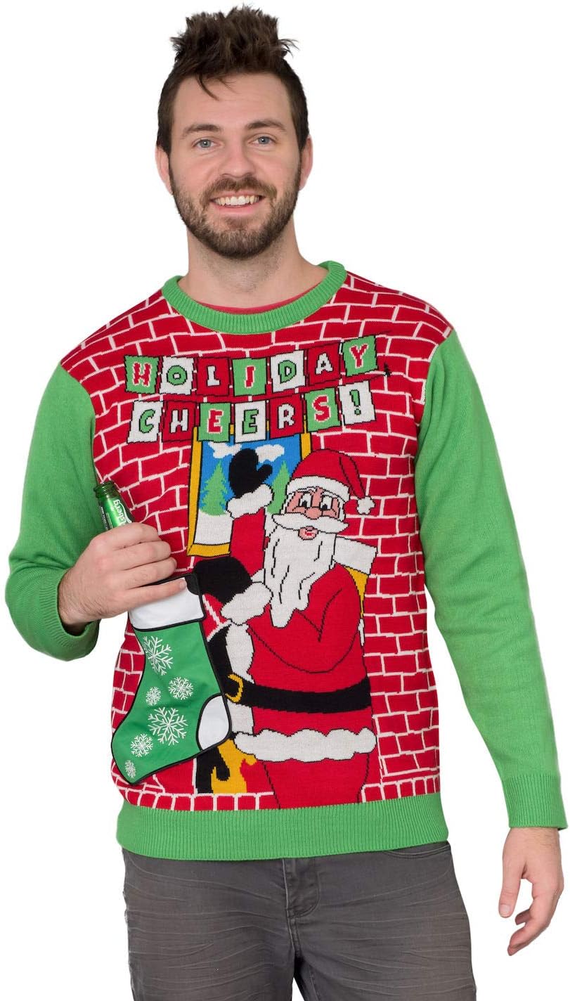Holiday Cheers! Santa with Beer Holder Socks Adult Ugly Christmas Sweater