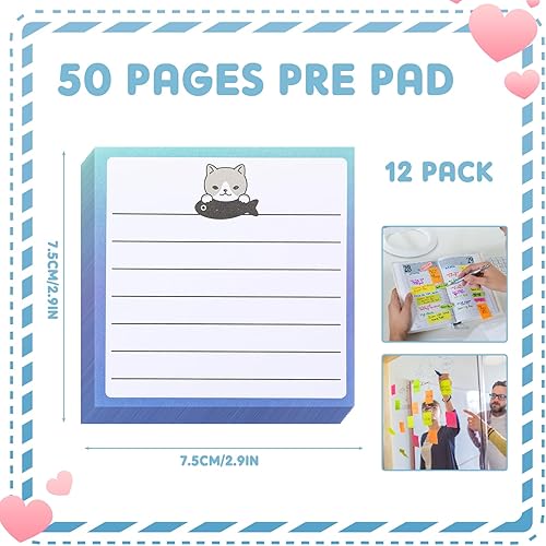 Miniatura 3 de Paquete de 12 notas adhesivas para gatos, bloc de notas pequeñas para lista de tareas, bloc de notas divertidas y lindas notas adhesivas para