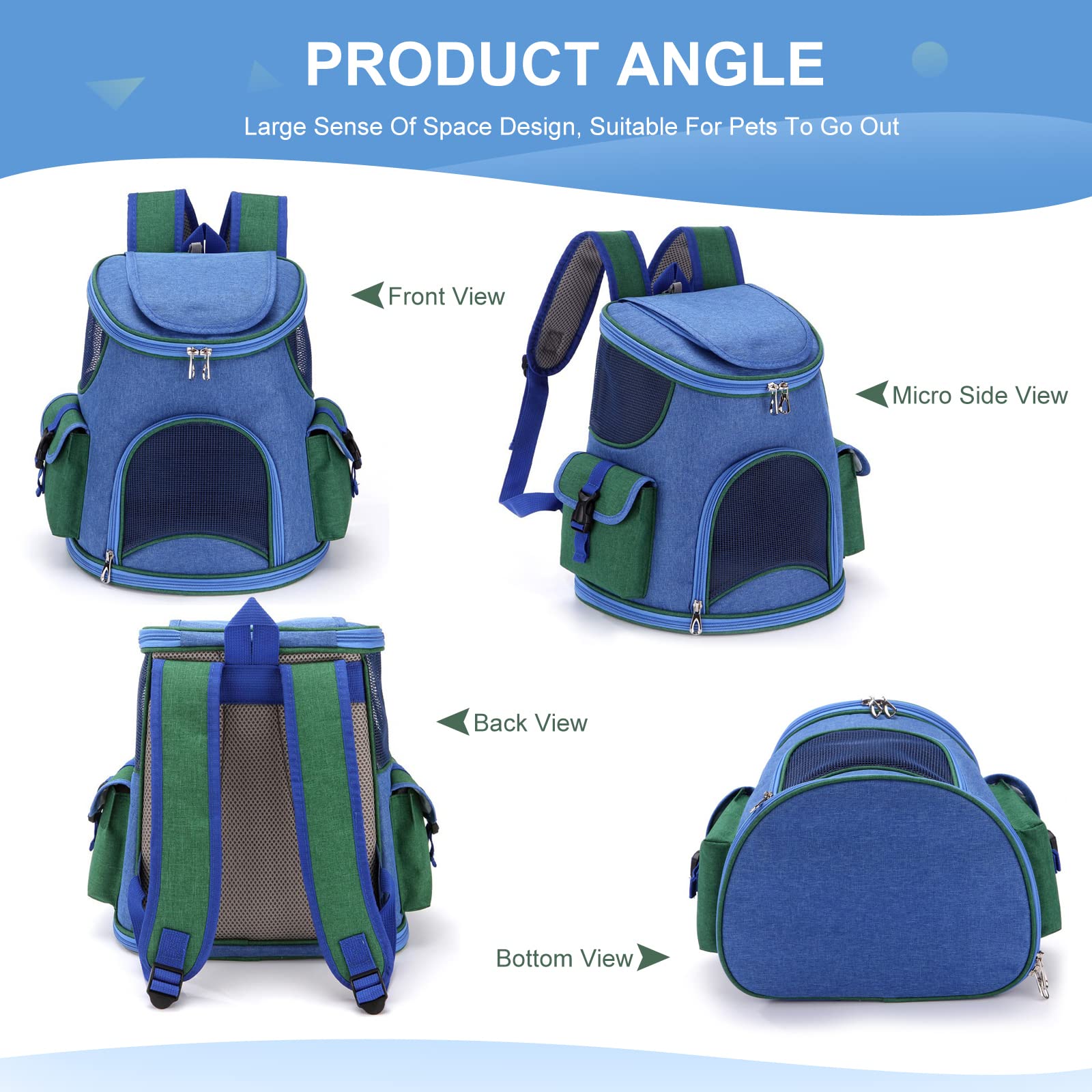 PETCUTE Zaino per Cani Gatti,Zaino per Trasportino per Cani con Sicurezza Guinzaglio,Zaino Trasportino da Viaggio per Cani con Tracolla Regolabile,Pieghevole Borsa Trasportino Cane Gatto per Viaggi
