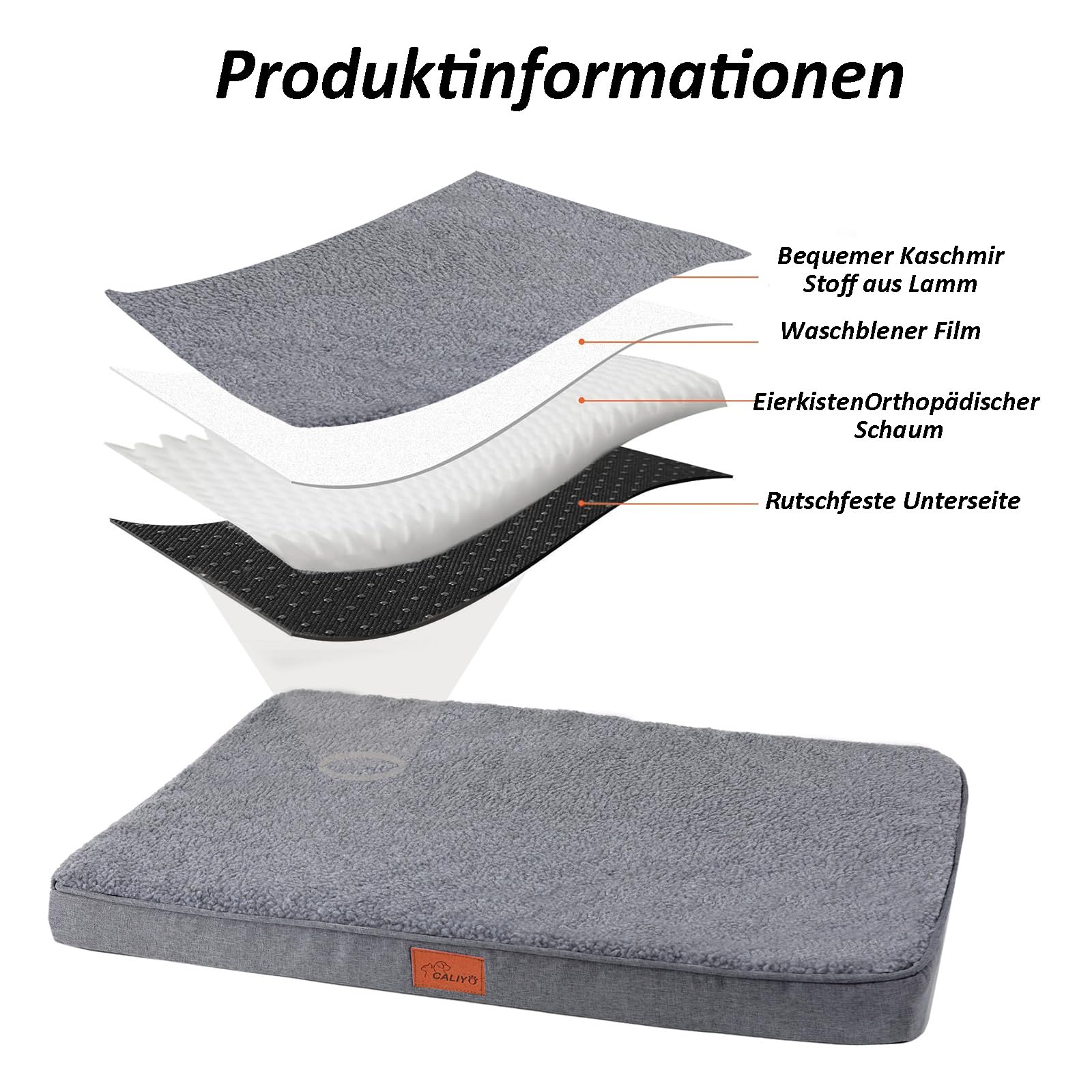 CALIYO Cama ortopédica para perros, cojín para perros pequeños, 76 × 51 × 7,6 cm, alfombrilla para perros lavables, espuma viscoelástica para perros pequeños (gris oscuro)