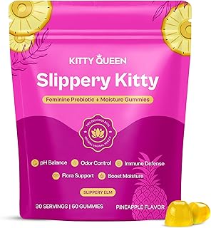 Slippery Kitty Feminine Probiotic and Moisture Gummies, Pineapple Flavor, Women’s Probiotic Gummies for Vaginal Health, pH Balance, Odor Control, Flora Support and Moisture Boost, 60 Count