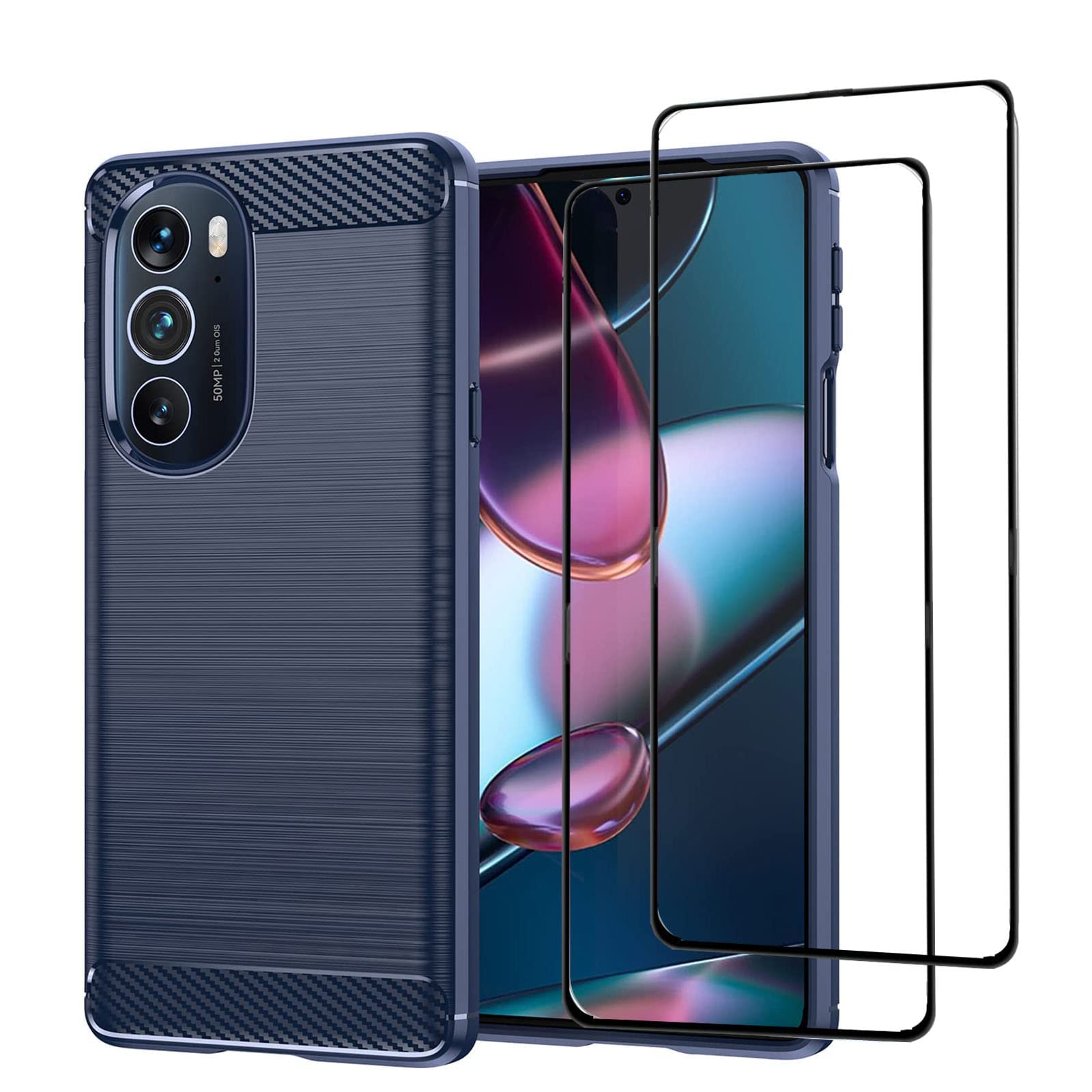 For Moto Edge 30 pro Case Moto Edge 30 Ultra Case Moto Edge X Case Moto Edge x30 Case TPU Shock Absorption Technology Raised Bezels for Moto Edge Plus 2022 with 2 Pack Screen Protector (Blue)