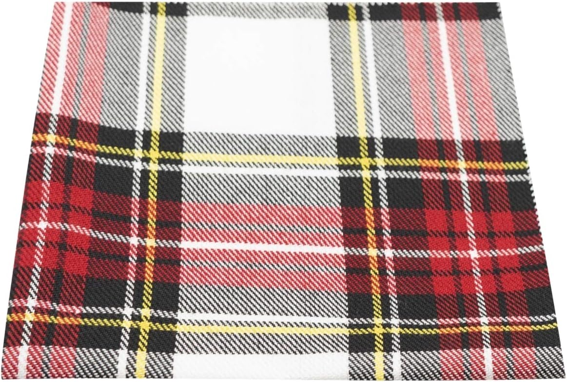 King & Priory Traditional White & Red Tartan Pocket Square, Handkerchief, Check, Plaid