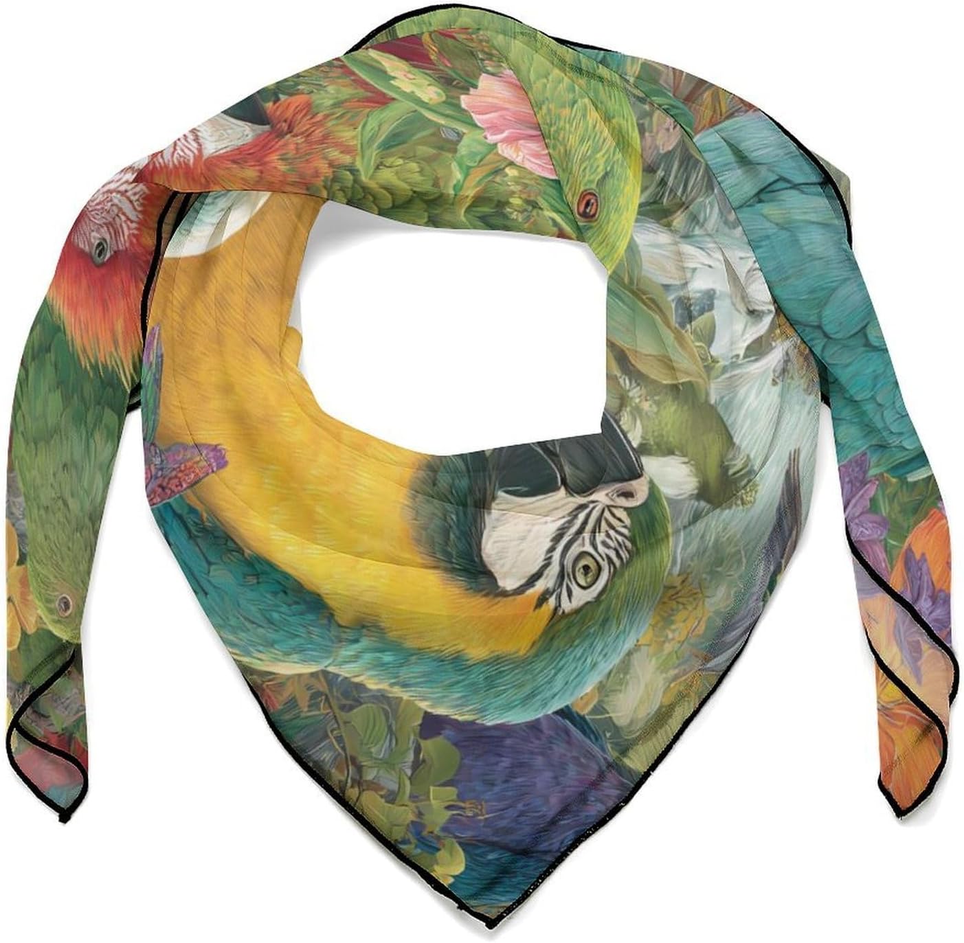 Parrot Bird Silk-Like Square Scarf for Women Vintage Printed Neck Scarf Bandanas Hair Scarves