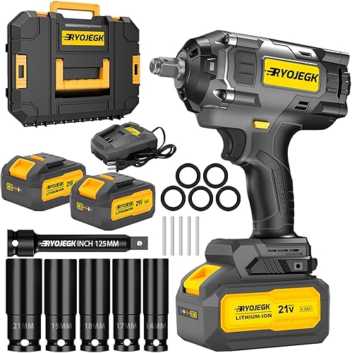 Juego de llaves de impacto inalámbricas de 1250N.m, pistola de impacto de 12 sin escobillas de 922 pies de libras con 2 baterías de 4.0 Ah, Llave de