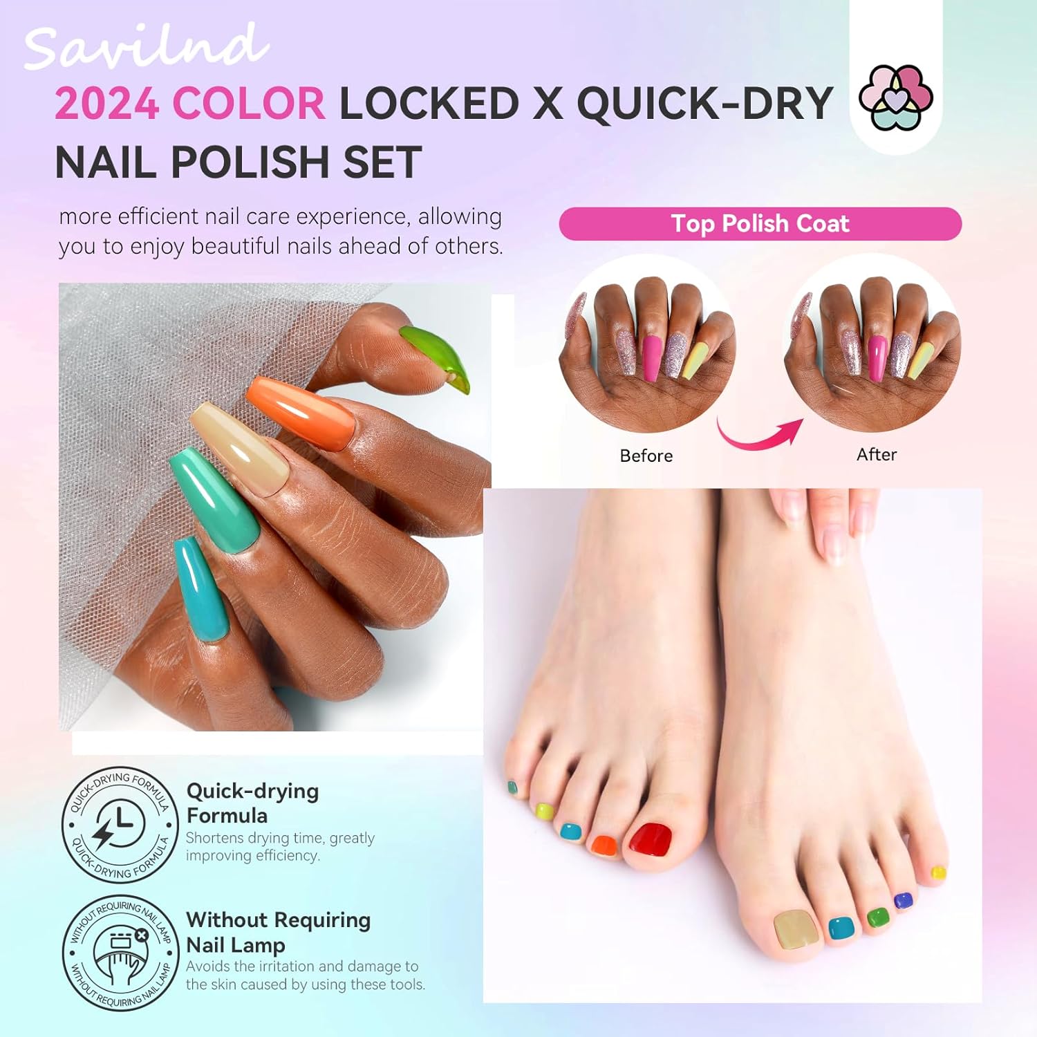 SAVILAND Nail Polish Set Air-Dry: 36+3 Colors Nail Polish Kit Red Pink Blue Glitter Regular Nails Polish with Base Top Coat Nail Lacquer Acrylic Nail Set for Beginner Home Salon DIY Gift