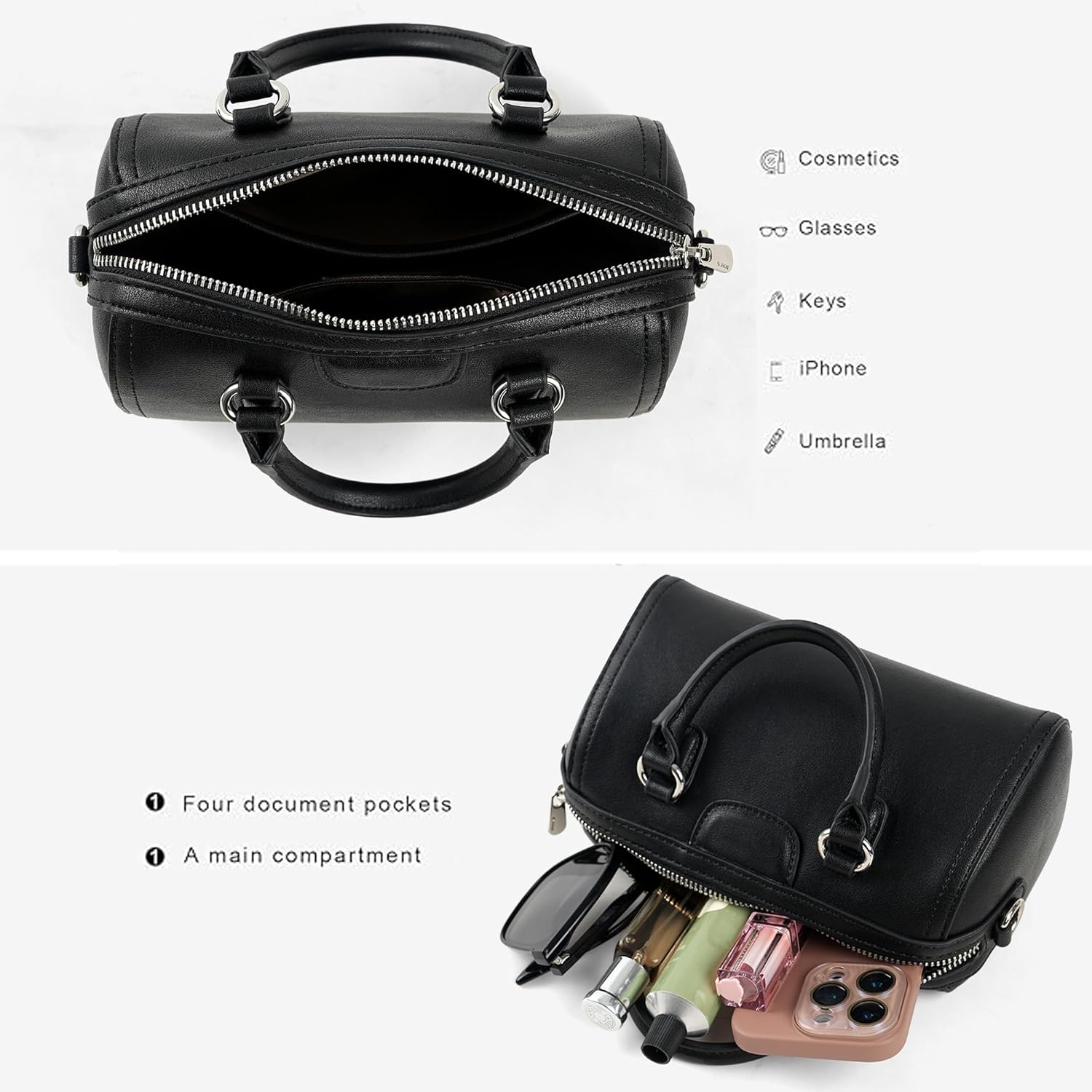 Mini Barrel Top Handle Bag for Women, Vegan Leather Crossbody Satchel with Adjustable Strap, Trendy Handbag