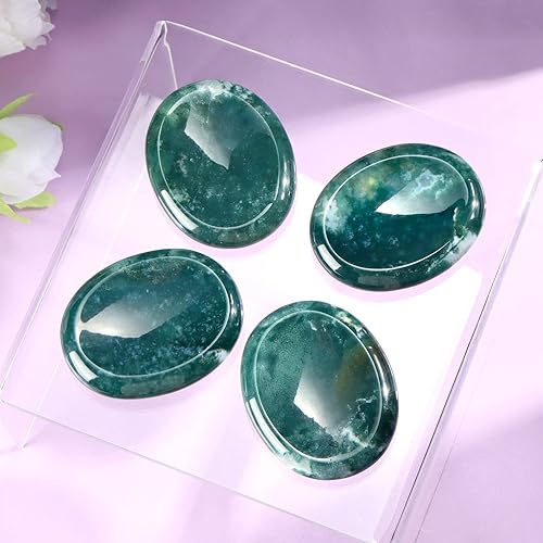 Miniatura 4 de Artistone Piedra de musgo de ágata para el pulgar tallada a mano con chakras curativos de cristal para aliviar la ansiedad y el estrés, meditación,