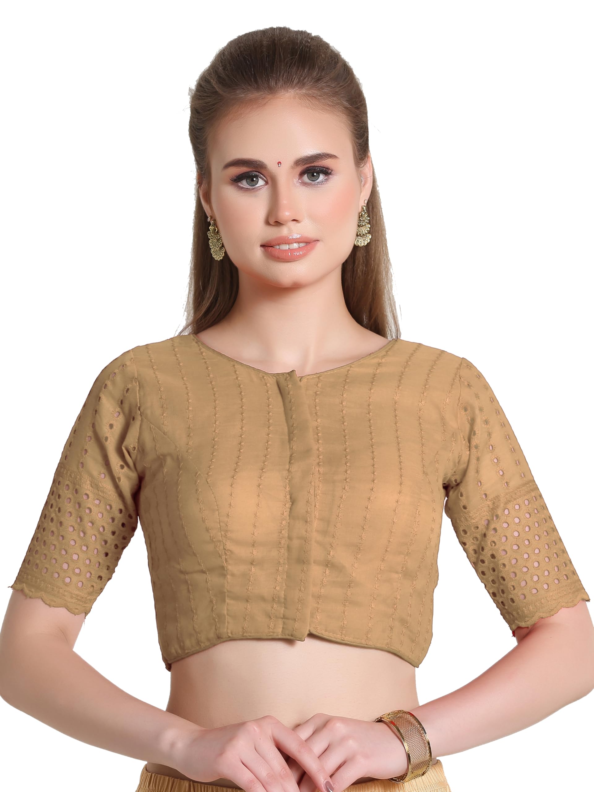 Pujia Mills Women's Trendy Hakoba Chikankari Work Half Sleeve Multicolour Saree Blouse(Hakoba 13)