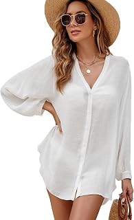 Verdusa Women's Button Up Cover Up Shirt V Neck Long Sleeve Kimono Price In India
