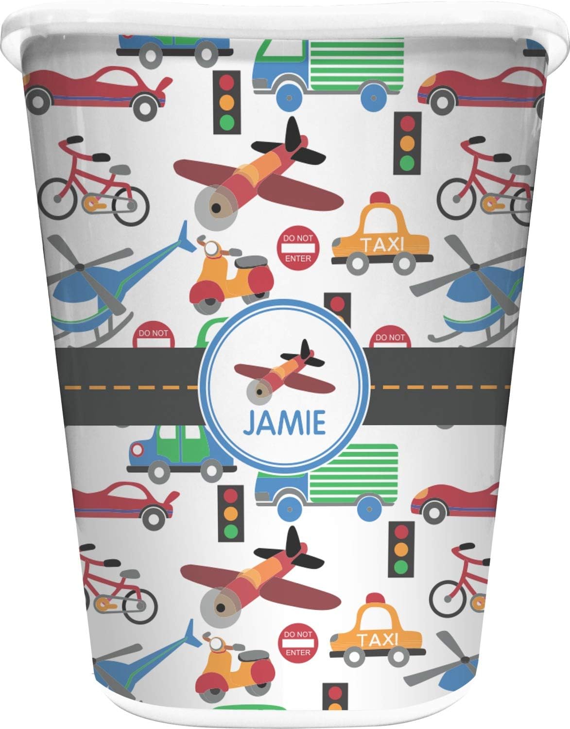 Personalized Transportation Waste Basket - Double Sided (Black)