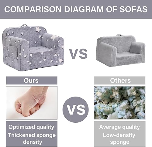 Miniatura 8 de Welnow Chirldren - Sofá para niños, con bolsillos laterales, que brilla en la oscuridad, con funda extraíble y lavable, asa de transporte, sofá de