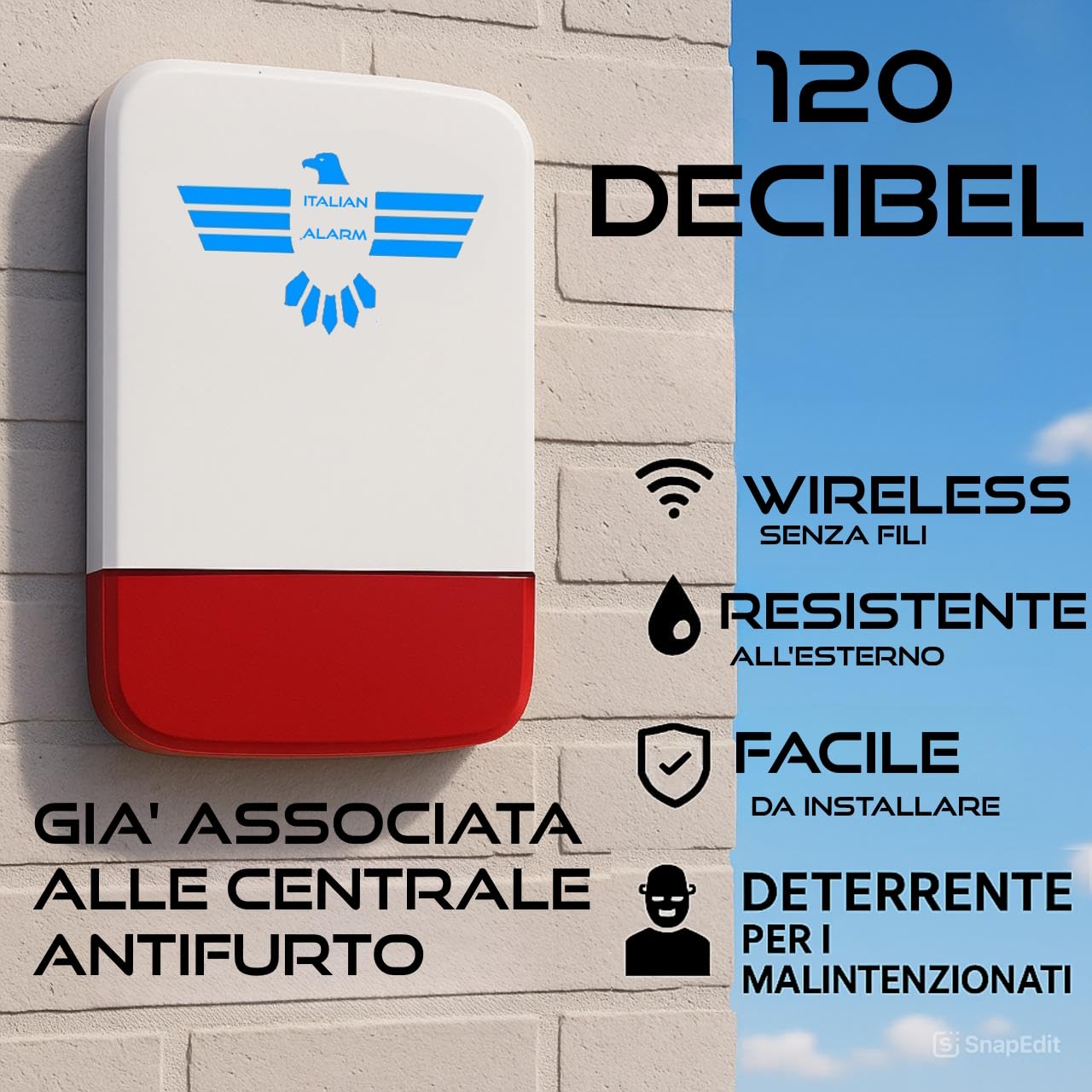 ITALIAN ALARM - Allarme Casa Senza Fili WiFi con Sirena Esterna, Kit Antifurto Casa Wireless, Sistema Sicurezza Completo con APP, Supporta Sim Gsm 4G. Già Configurato, Videotutorial, Assistenza Italia
