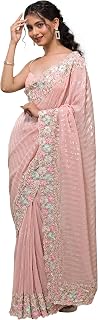 TRENDMALLS Women's Georgette Embroidery Sequence Work Saree With Unstitched Blouse Piece Price In India