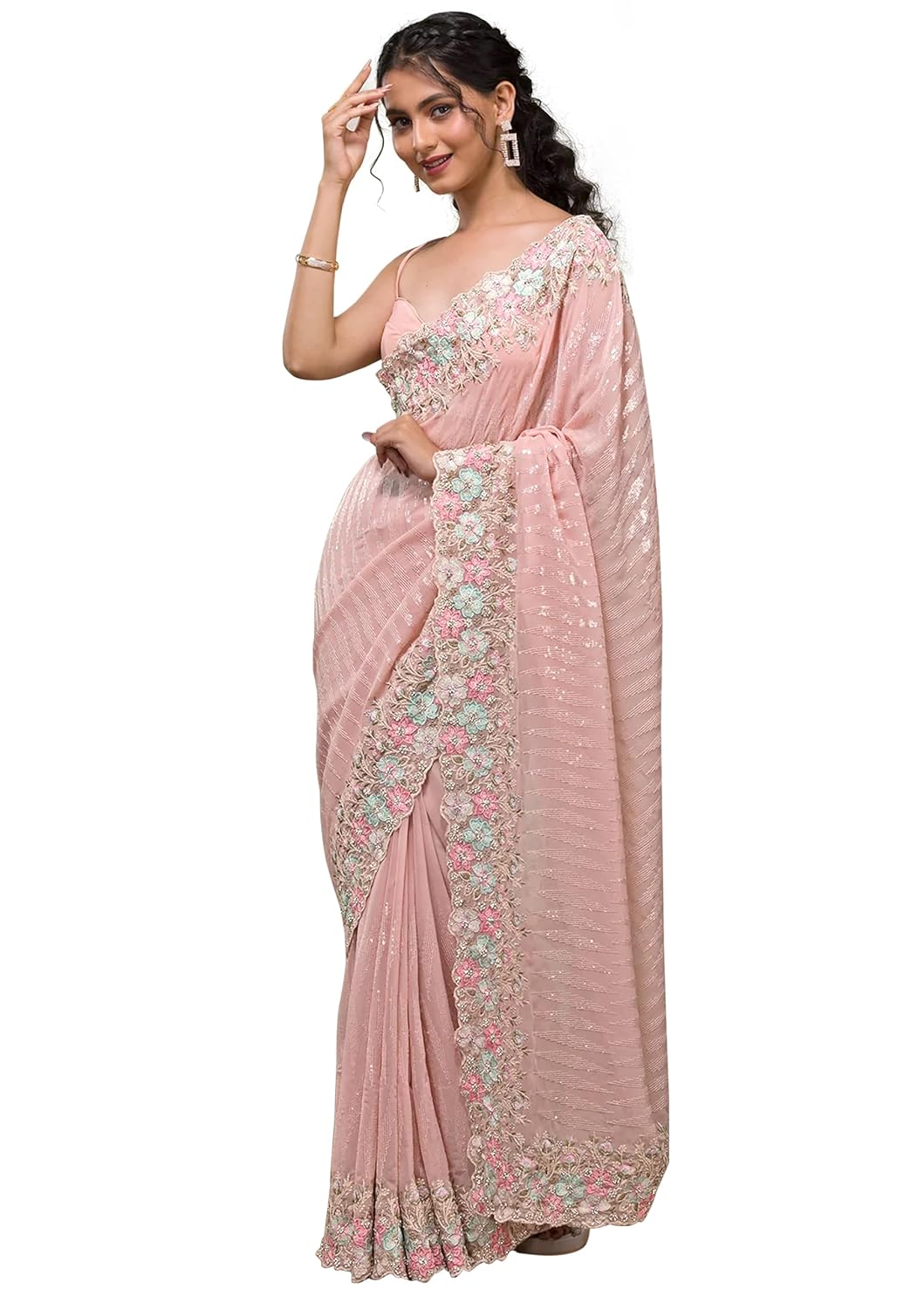 TRENDMALLS Women's Georgette Embroidery Sequence Work Saree With Unstitched Blouse Piece - Review, Price and Buying Guide