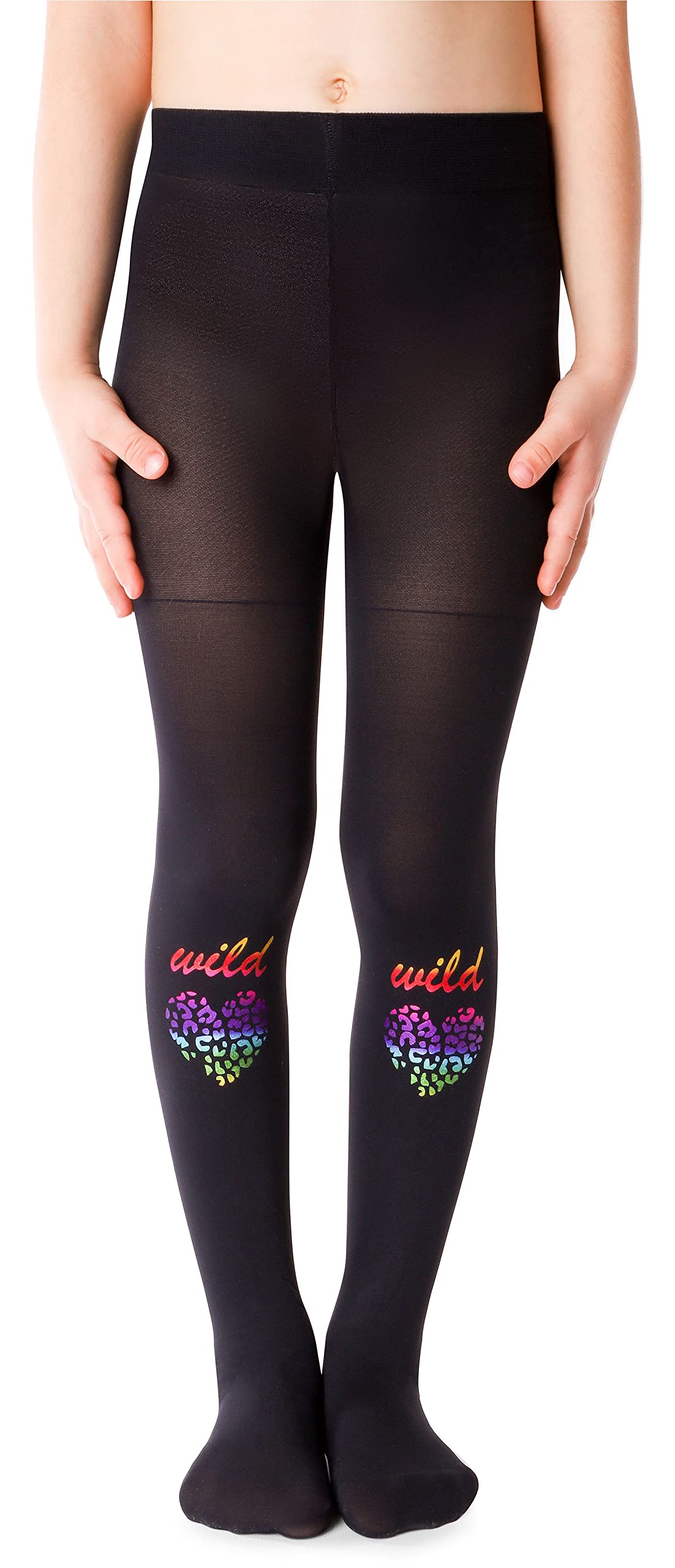 Noq Girls Wild Nero Children Thin Tights With Beautiful Print Patterned Pantyhose 40 Den School Dance Ceremony Casual, 11-12 Years (146-152)