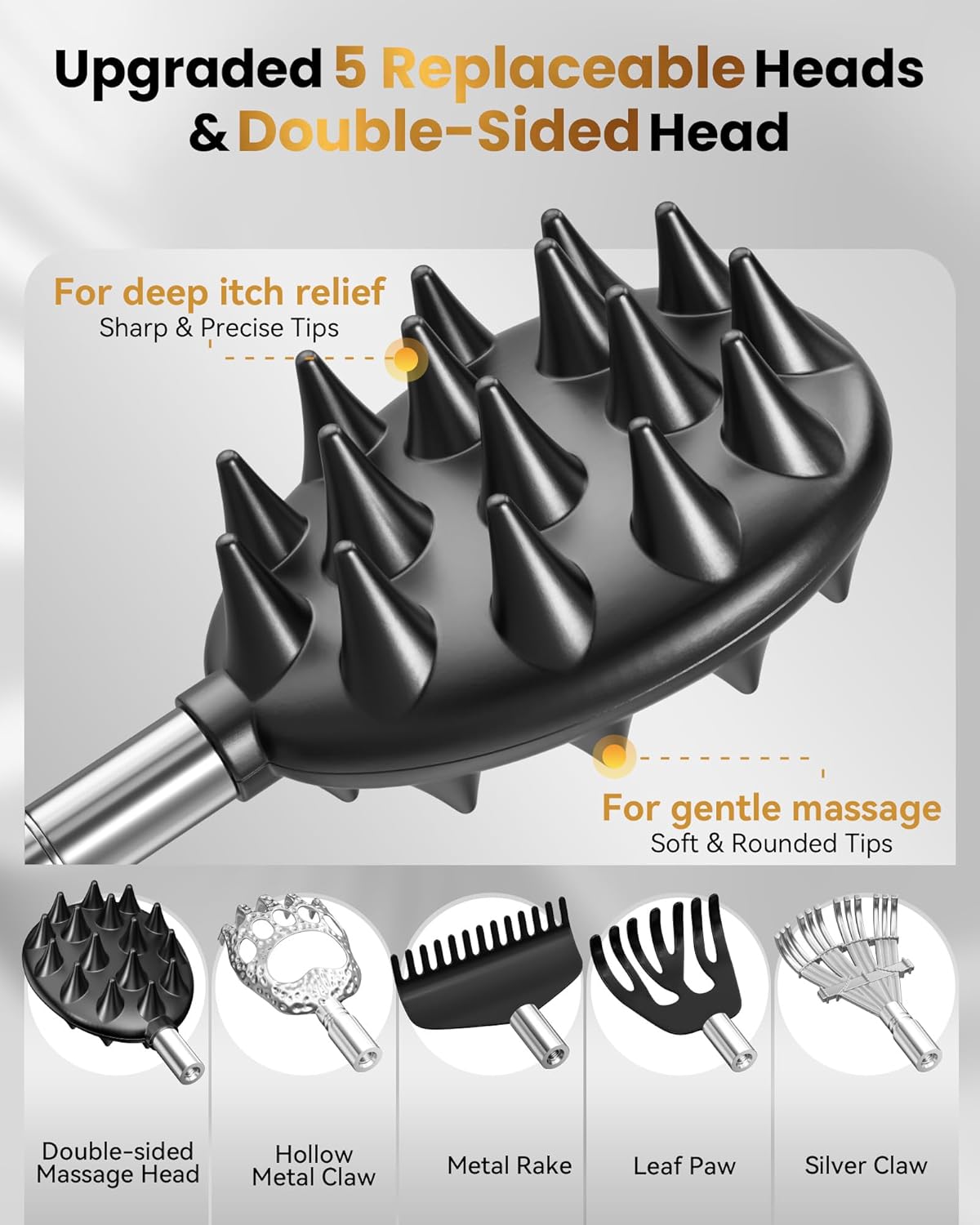 Upgraded Reinforced Telescoping Back Scratcher with 5 Detachable Heads, Larger Scratching Tips, Stocking Stuffer & White Elephant Gifts for for Men Women Adults - Image 2