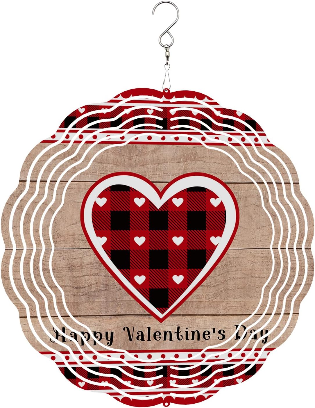 Valentine's Day Sweet Love Wind Spinners for Yard and Garden, Metal Wind Spinner Hanging for Outdoor, Buffalo Plaid Rustic Wooden Porch Wind Sculptures Spring Summer Ornament Spinner 10''(Floral)