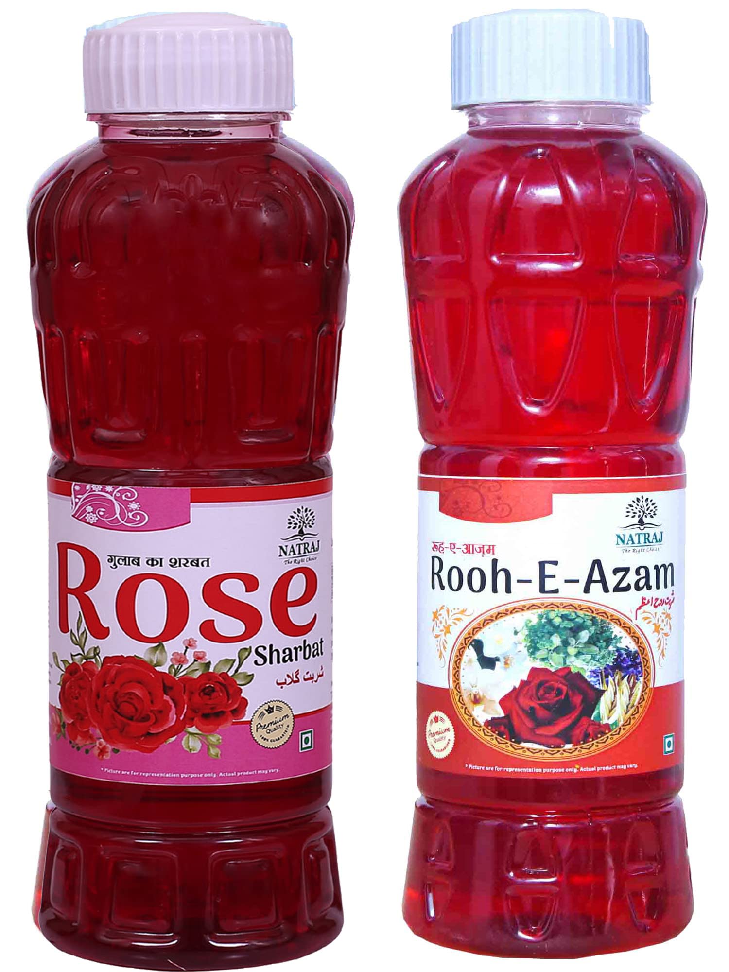 Natraj The Right Choice Rose Sharbat & Rooh-E-Azam Sharbat Syrup (Pack of 2 x 750 ml Bottle)