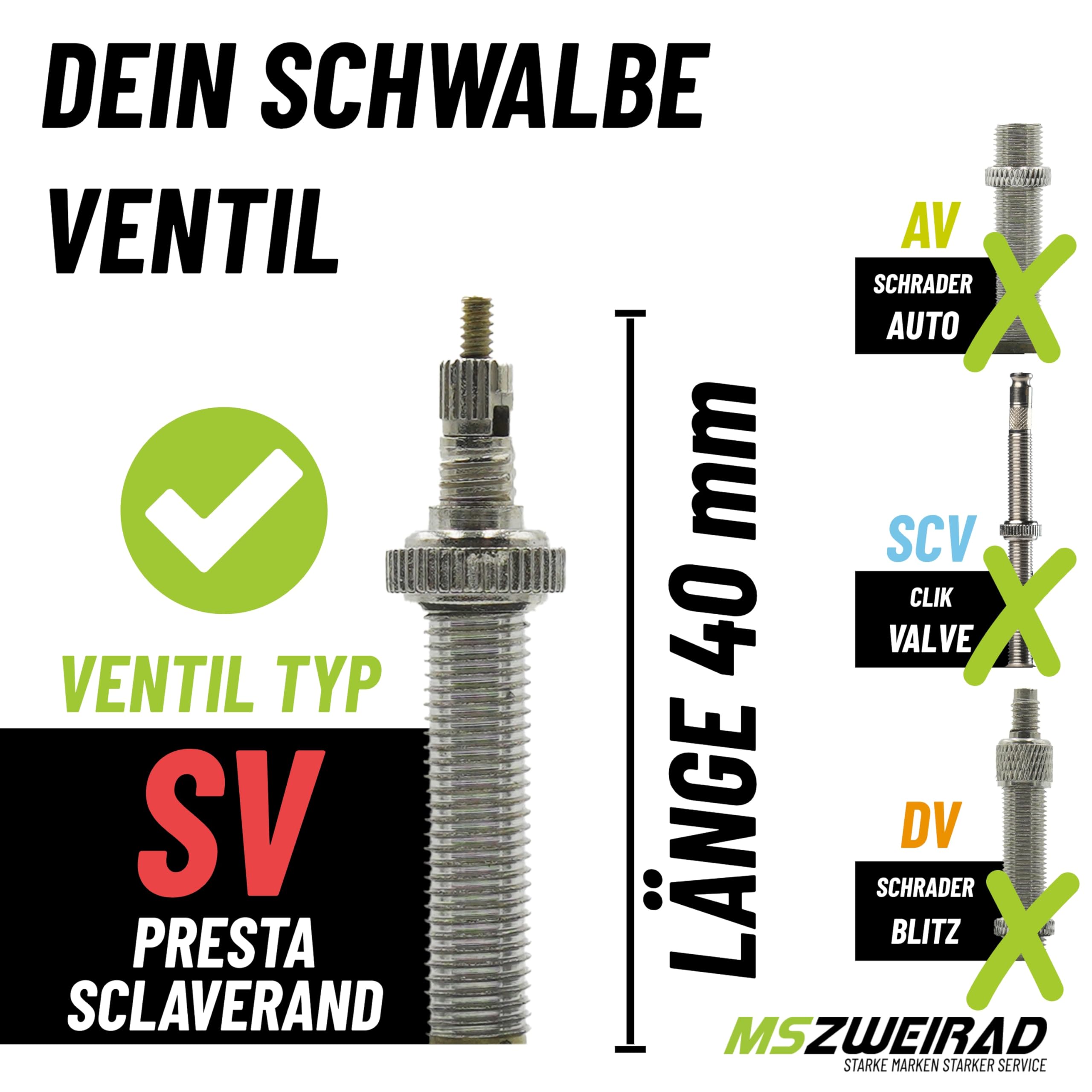 2er Set Schwalbe Fahrrad Schlauch SV19L-EL 40mm 27,5"/28"/29" Zoll (54-75/584-622) inklusive 3 MSZweirad Reifenheber