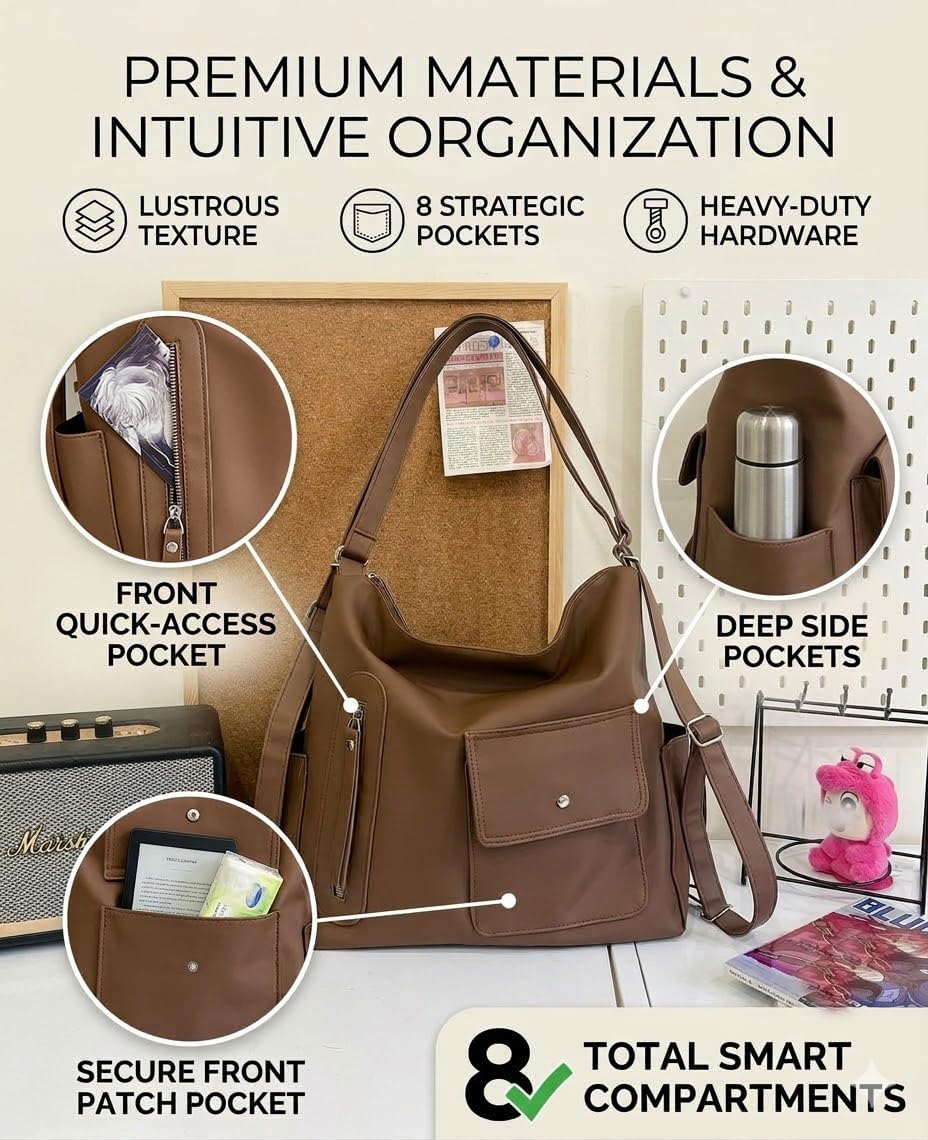 3-in-1 Convertible Backpack & Hobo Bag, PU-Coated Waterproof Nylon Y2K Purse, Fits 13" Laptop for Women, Travel Work