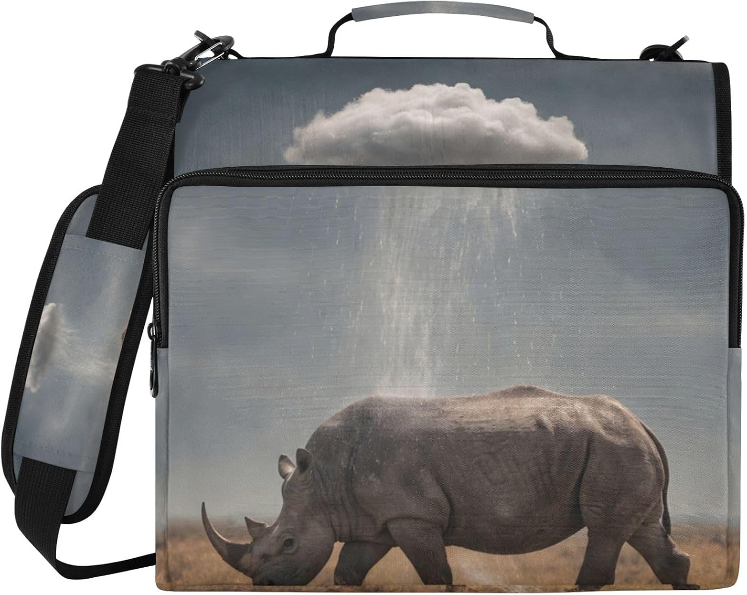 3 Ring Zipper Binder Bag-Rhino Poster, Briefcase with Laptop Sleeve