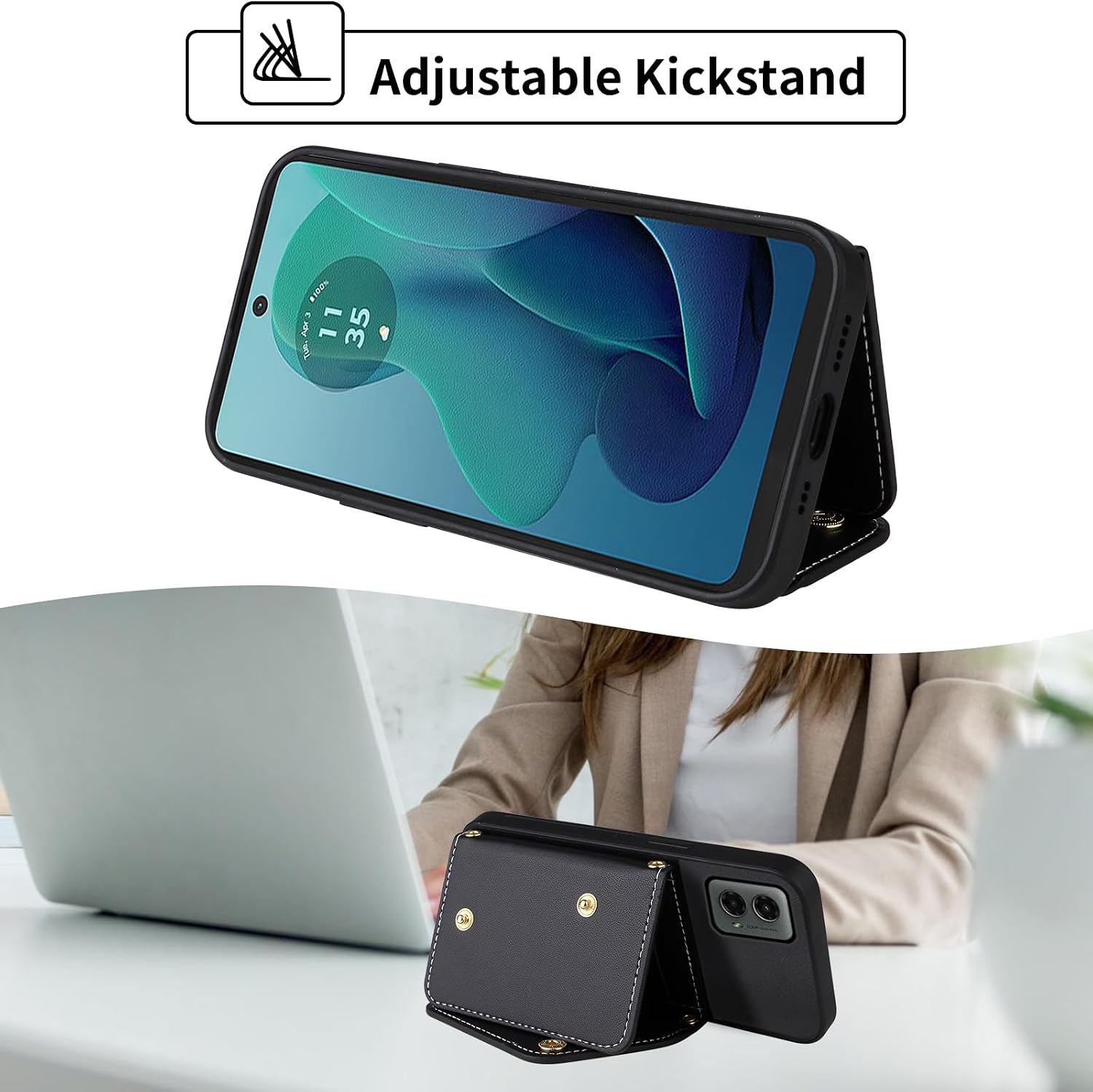 Wallet Phone Case for Moto G 5G 2024 Kickstand Card Slots Men Black image 2