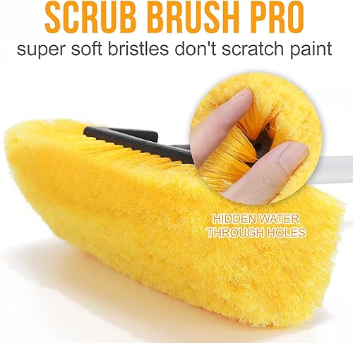 Miniatura 3 de MOFEEZ Cepillo de lavado de coche de 10 pulgadas mango de flujo de agua de 60 pulgadas con interruptor de encendidoapagado y accesorio de manguera