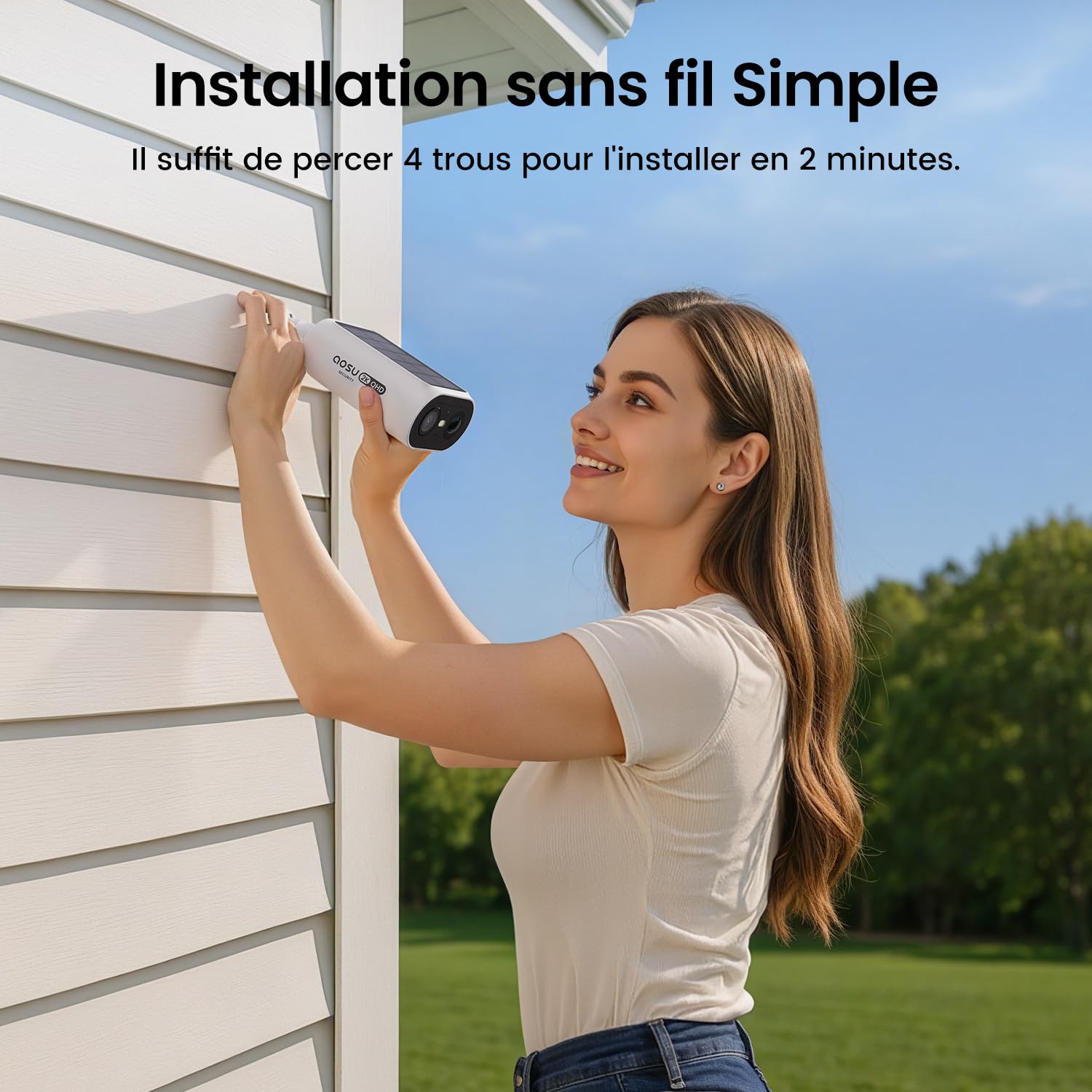 AOSU 2K Caméra Surveillance Extérieure sans Fil, Base+ 4 Cam, 32 Go Stockage Local,3MP WiFi Solaire Caméra Exterieur à Batterie, Panneau Solaire Intégré, Vision Nocturne Couleur,Détecteur de Mouvement