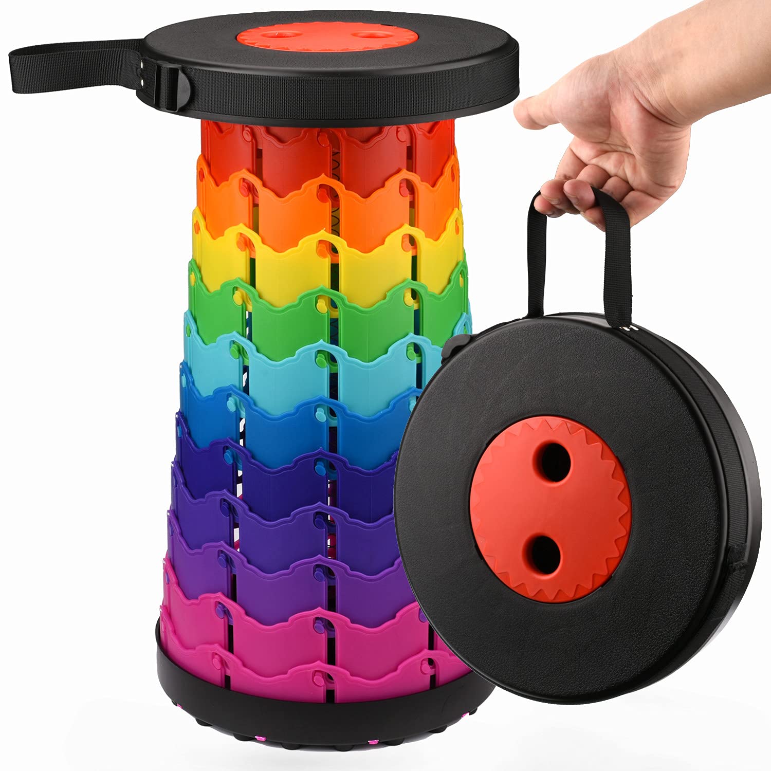 KSVZS Retractable Folding Portable Stool Carrying Capacity up to 400lbs Portable Folding Stool Adjustable Fishing Chair Light and Strong for Travel/Barbecue/Hiking/Gardening (Rainbow)