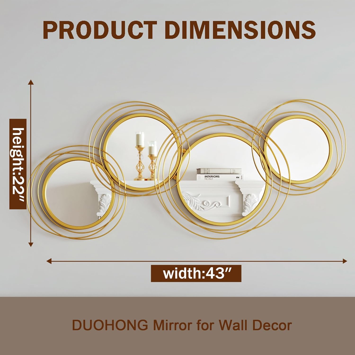 Decorative Round Modern Circle Mirror Wall Art Ring Metal Mirror Wall Mounted for Bedroom, Living Room, Entryway, Dining Room, Hallway