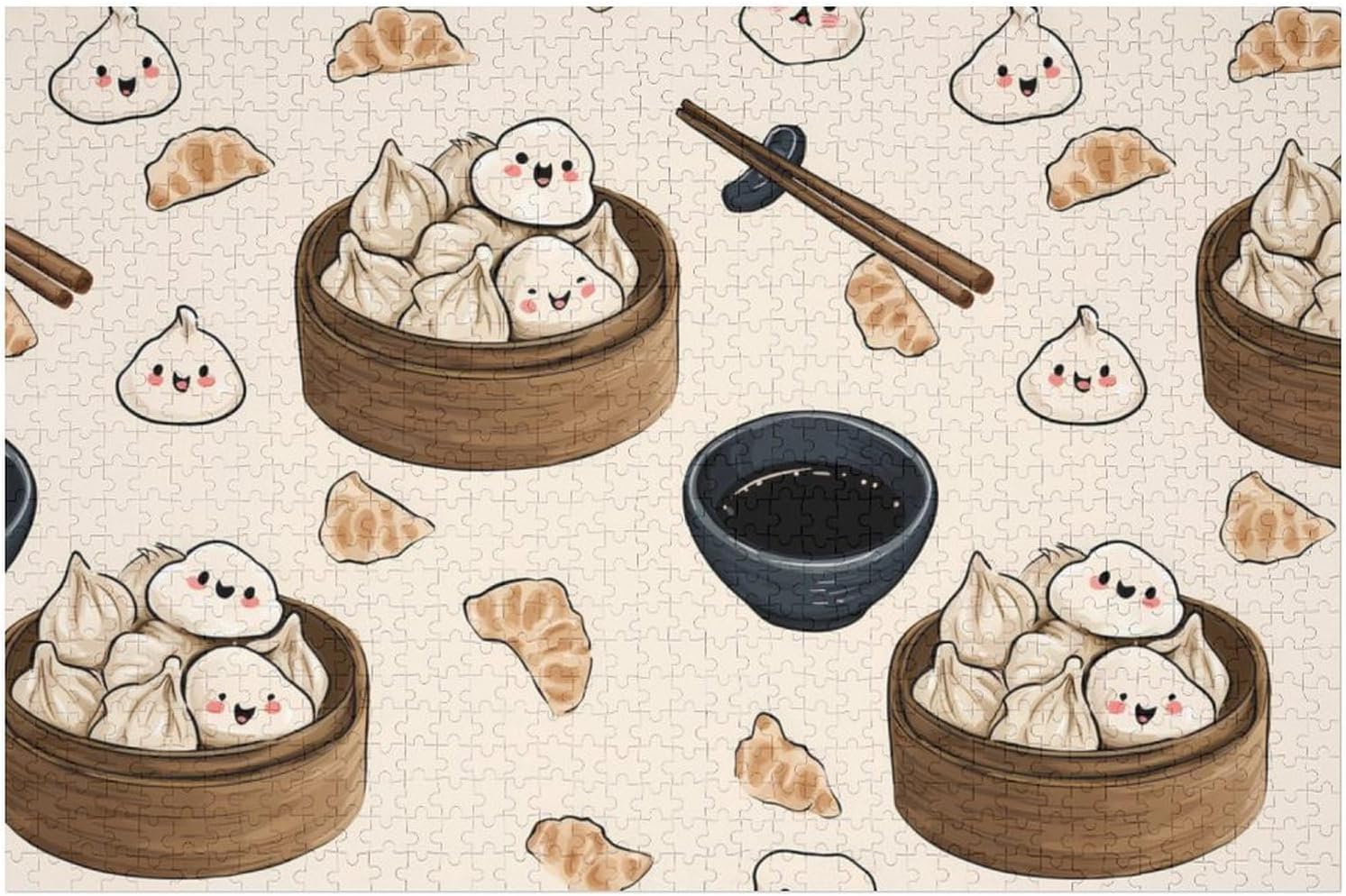 Dumpling Dim-Sum Puzzles for Adults 1000 PCS Wooden Jigsaw Puzzle Wall Decor Christmas