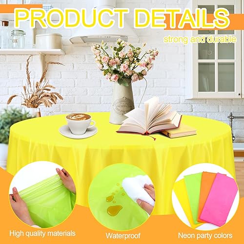 Miniatura 6 de Preboun Mantel de plástico redondo de 84 pulgadas para fiesta, mantel redondo y decorativo para fiestas, bodas, cumpleaños (color brillante, paquete