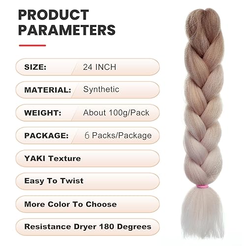 Miniatura 2 de EMMOR Extensiones de cabello trenzado jumbo de 24 pulgadas, fibra sintética de alta temperatura, 6 piezas de trenzas de caja, trenzas trenzadas de