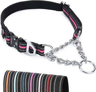 Martingale Collar for Dogs, Reflective Stainless Steel Chain Safety Adjustable Martingale Collar for Small Medium Large Dogs Large, Purple