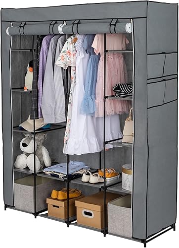 Karl home Armario portátil de 5 niveles, armario de tela no tejida, organizador de almacenamiento con estantes y cubierta para colgar ropa, 56