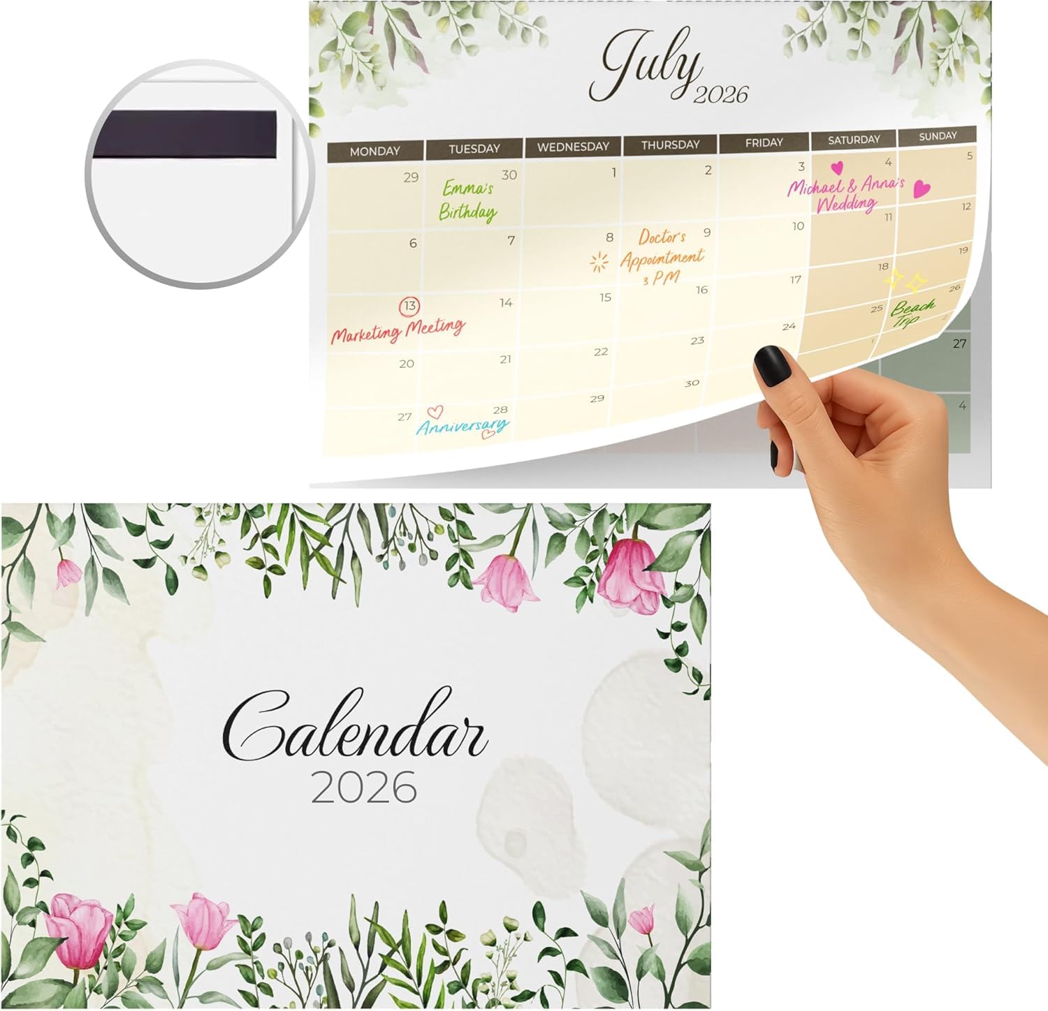 Finoly Magnetic Calendar for Fridge Jan 2026 to Dec 2026 (12 Months) Nature | Tear Off Calendar 2026 | Fridge calendar Magnetic to Track Events & Appointments Magnet Included — image 1