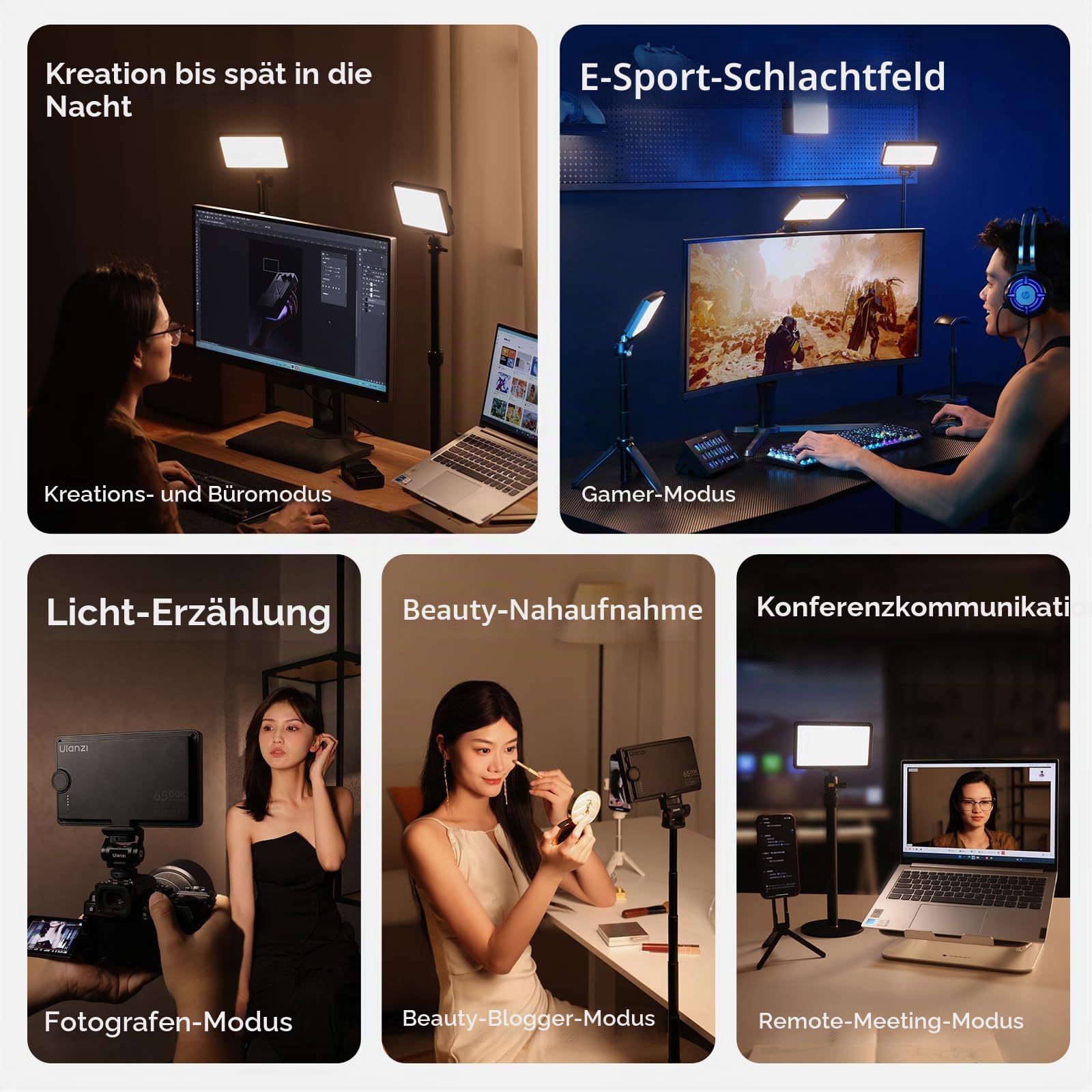 ULANZI K6500 Key Light LED Videoleuchte mit Tischständer, 8000mAh Akku Professionelles Studio LED Panel 1000 Lumen, Magnetisch Bluetooth Video Licht Dimmbare 2900K-6500K, für YouTube/Live Streaming