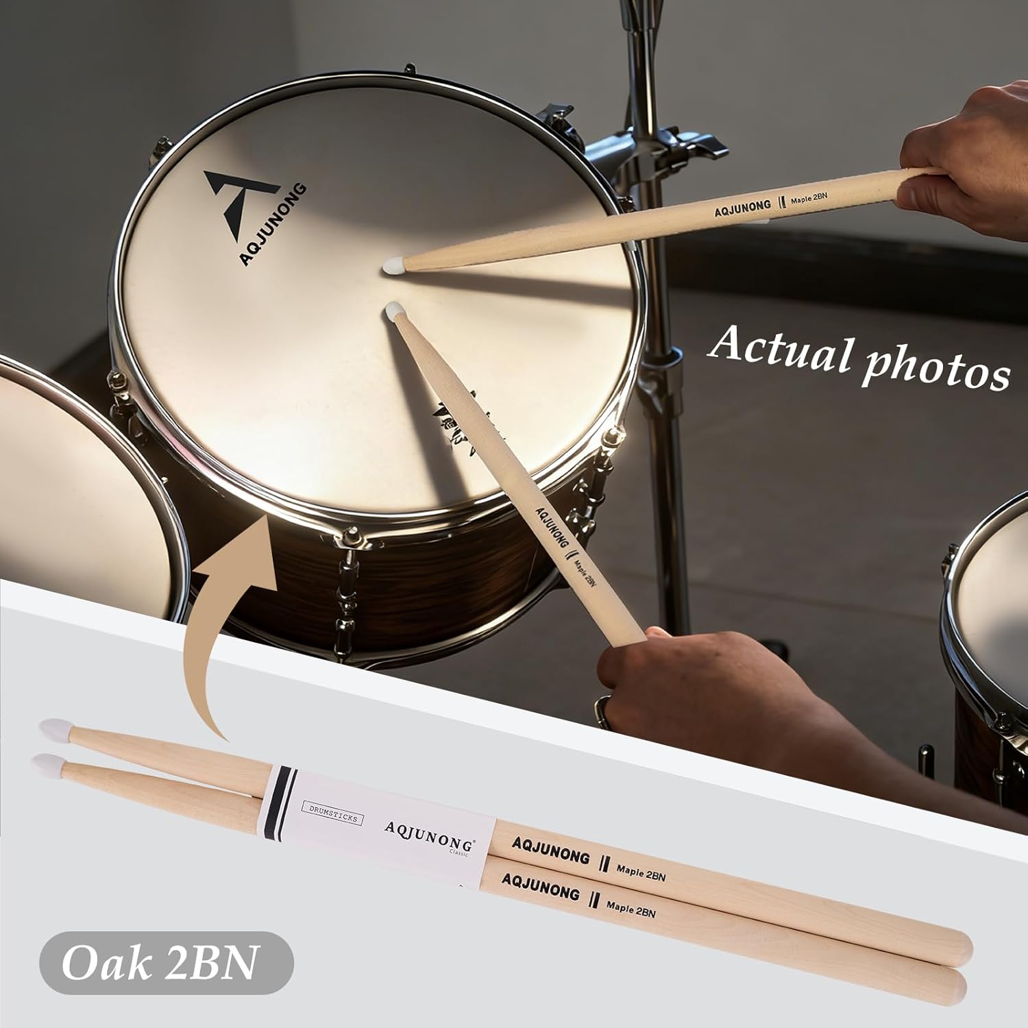 Drum Sticks, 2B Drumsticks Nylon Tip Set for Acoustic Drums or Electronic Drums, Maple Drum Sticks 2B for Drummers and Beginners (12 Pair)