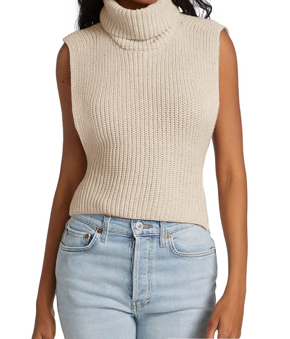 Womens Sleeveless Sweater Vest Turtleneck Ribbed Knit Tank Tops Basic Slim Fit Top