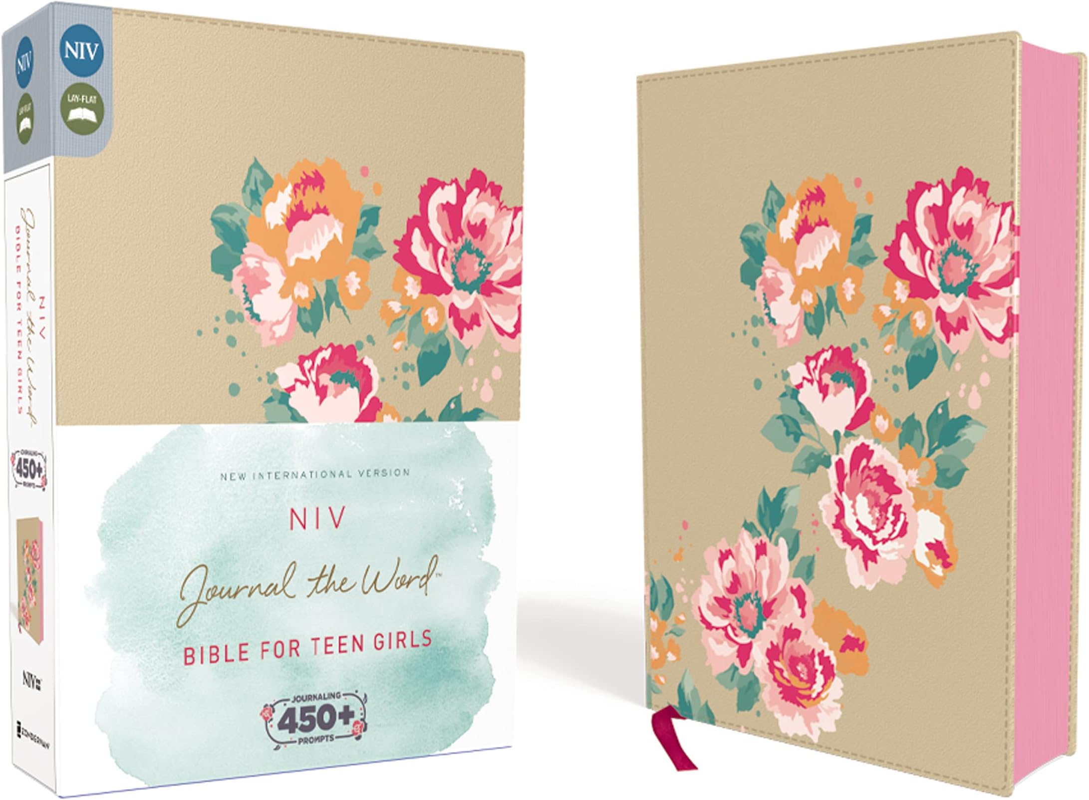 NIV, Journal the Word Bible for Teen Girls, Leathersoft over Board, Gold/Floral, Red Letter: Includes Over 450 Journaling Prompts!
