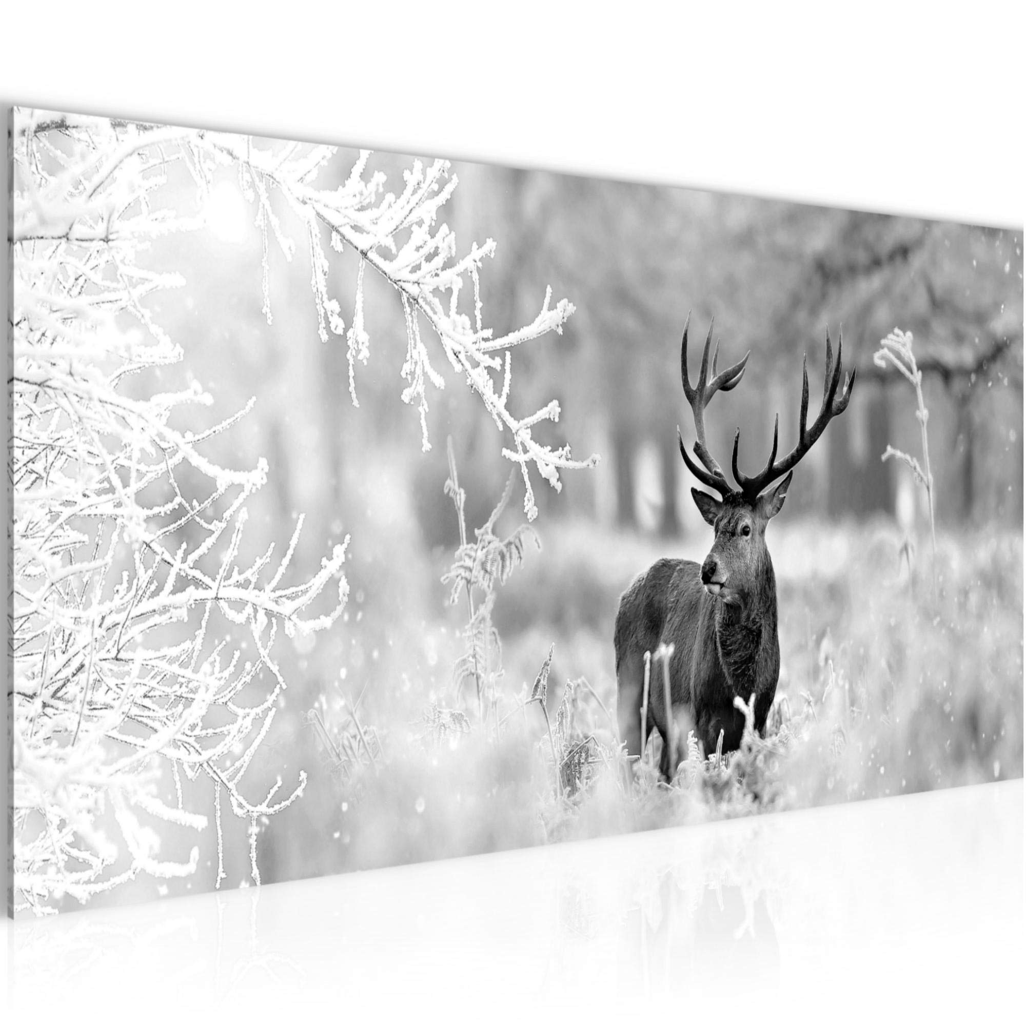 Tableau moderne cerf d'hiver en noir et blanc pour salon