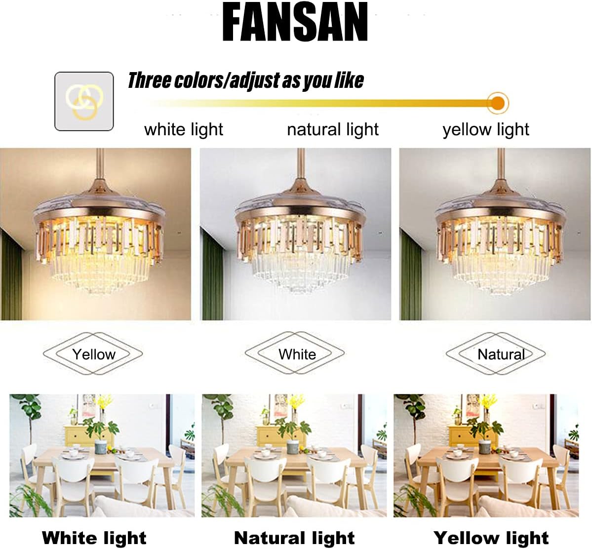 Exclusive Discount 80% Offer FANSAN 42 Crystal Ceiling Fan with Light, Modern Luxury Crystal Chandelier with Retractable Blade, Remote 3 Lighting and Wind Speed Changing, Silent Ceiling Fan light kits for Dining Living Room Best Cyber Monday 🔥 FANSAN 42 Crystal Ceiling Fan with Light, Modern Luxury Crystal Chandelier with Retractable Blade, Remote 3 Lighting and Wind Speed Changing, Silent Ceiling Fan light kits for Dining Living Room