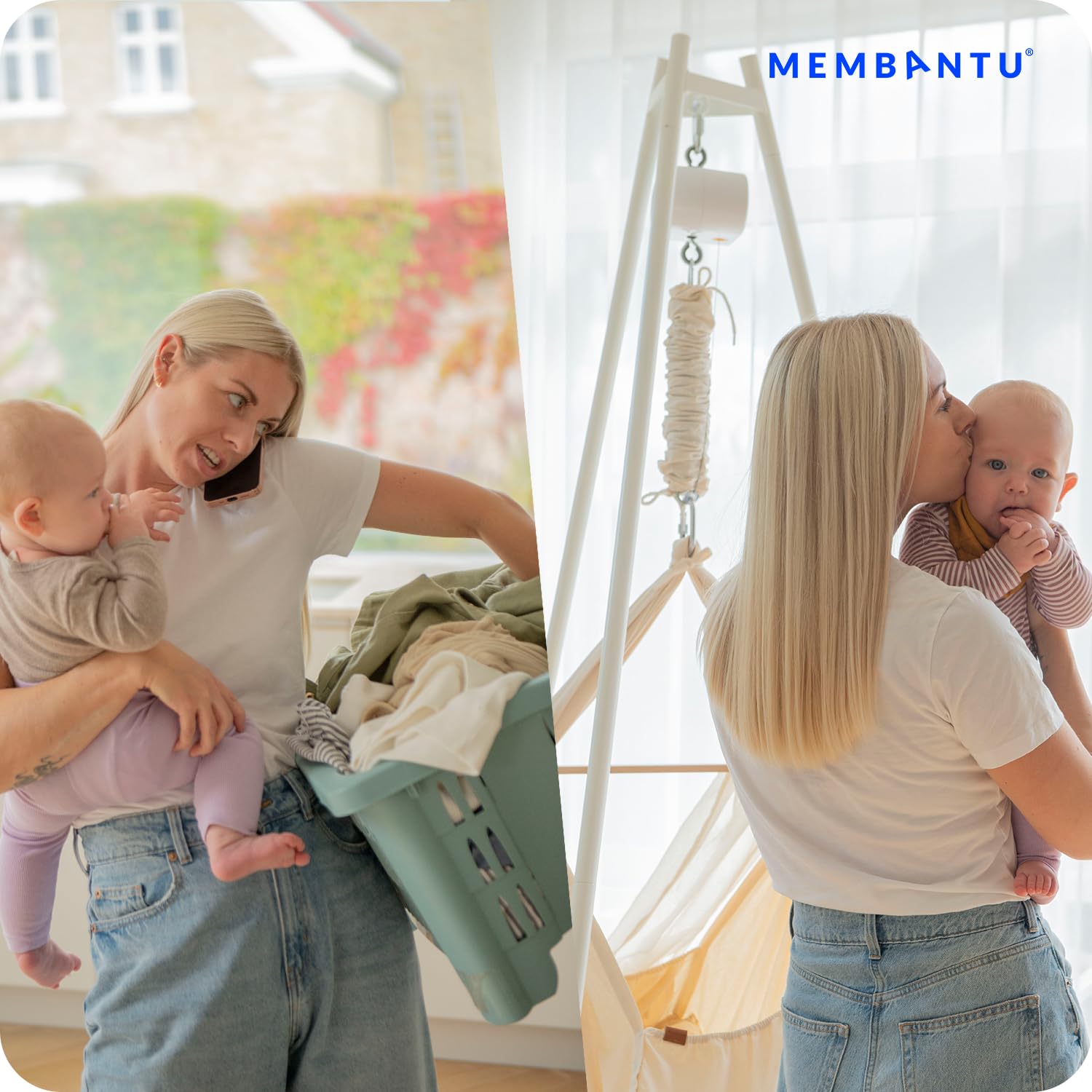 Federwiege Baby inkl. Feder - Baby-Wiege aus Bio-Baumwolle - Baby-Hängematte mit Deckenaufhängung bis max 15kg - Baby-Hängewiege mit Matratze, Baldachin und Federwiege-Motor