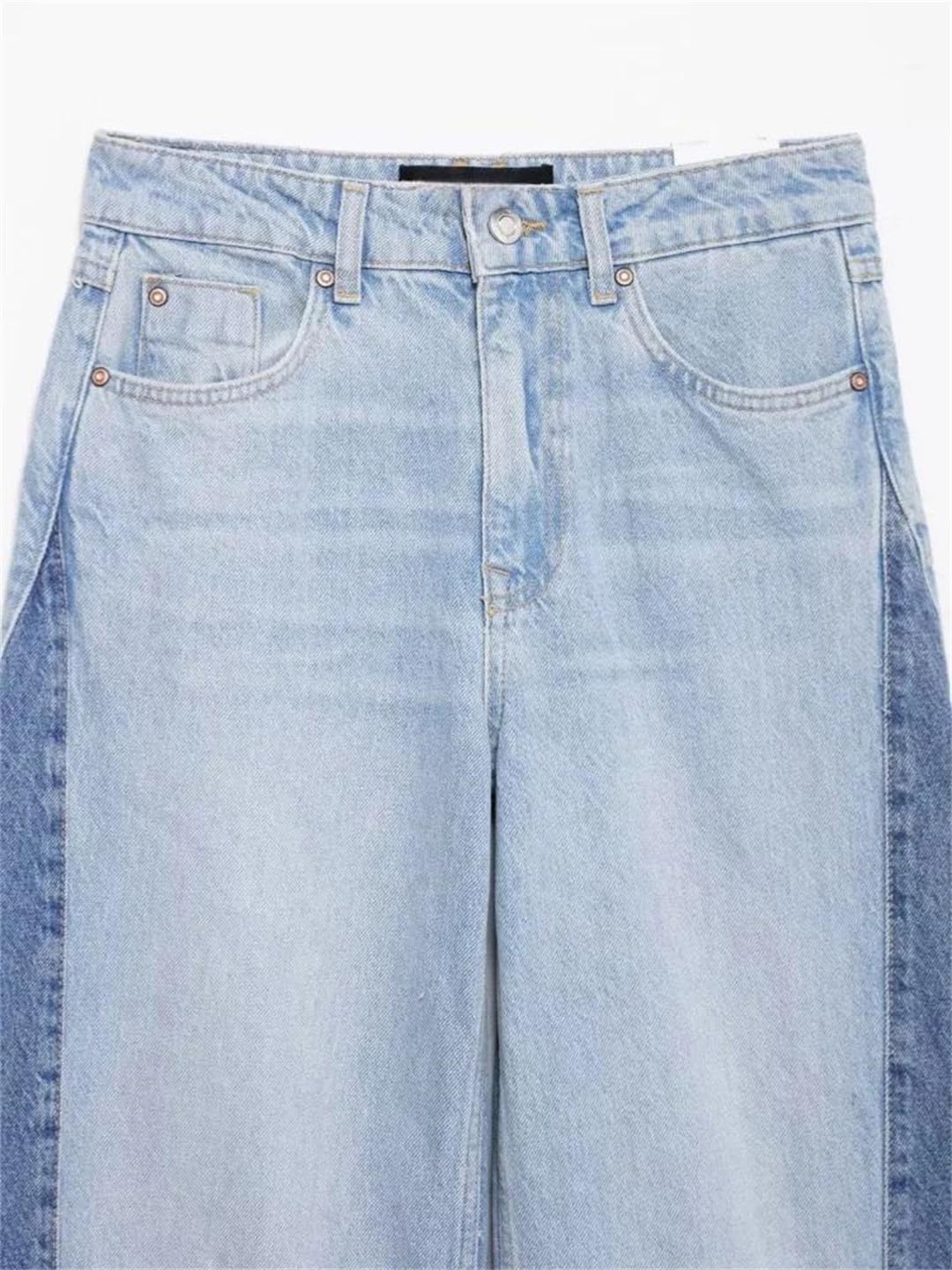 Women's Fashion Vintage Baggy Jeans with Patchwork Elegant Straight Leg Long Denim Trousers
