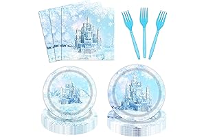 Frozen Party Supplies for 24 Guests, Snowflake Paper Plates and Napkins