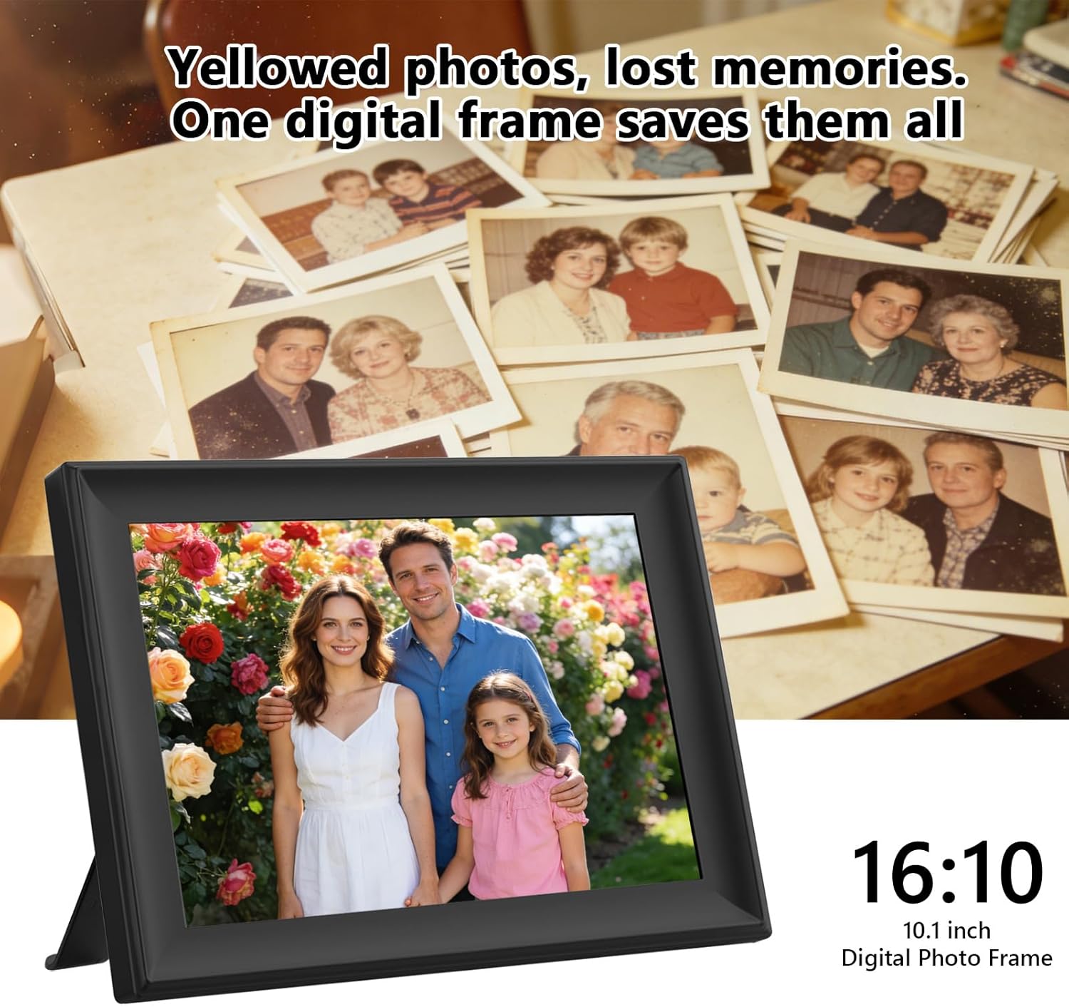 FRAMEO 10.1 inch Digital Photo Frame WiFi 32GB HD IPS Touch Screen Digital Picture Frame Expandable Storage via USB or SD Card (up to 64GB) Easy Setup Share Photo or Video via Frameo APP